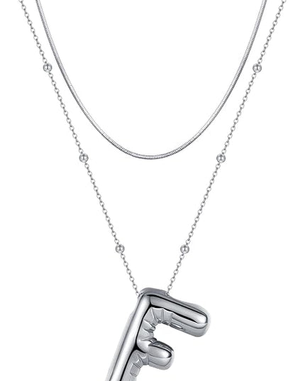 LUCA SMITH Initial Necklaces for Women, Dainty Balloon Bubble Letter, Name Letter Alphabet Pendant Layered Choker Chain Jewelry Gift