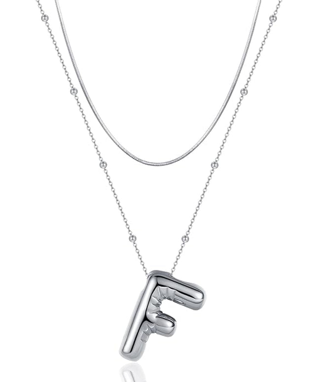 LUCA SMITH Initial Necklaces for Women, Dainty Balloon Bubble Letter, Name Letter Alphabet Pendant Layered Choker Chain Jewelry Gift