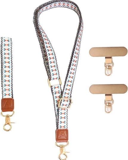 LEMEDE Phone Charm Lanyard, Gold Buckle Adjustable Crossbody and Wrist Strap with 2pcs 360-Degree Rotatable Phone Pad