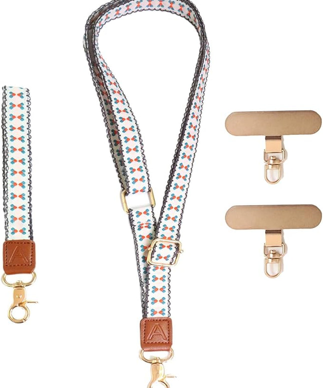 LEMEDE Phone Charm Lanyard, Gold Buckle Adjustable Crossbody and Wrist Strap with 2pcs 360-Degree Rotatable Phone Pad