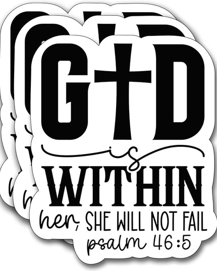 (3Pcs) God is Within Her She Will Not Fail Sticker, Christian Gifts Decorate Books Laptop Phone, Water Bottles Kindles Stickers, Tumbler Sticker Waterproof Vinyl Decorate Sticker 2,7 x 3 Inch