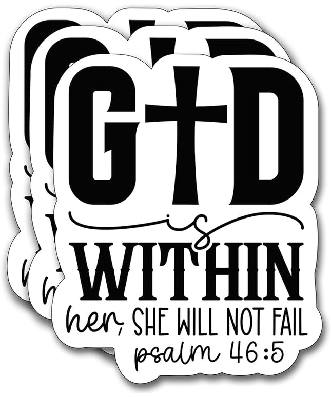 (3Pcs) God is Within Her She Will Not Fail Sticker, Christian Gifts Decorate Books Laptop Phone, Water Bottles Kindles Stickers, Tumbler Sticker Waterproof Vinyl Decorate Sticker 2,7 x 3 Inch