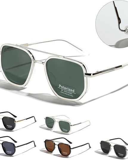 Polarized TR90 Sunglasses Vintage Square Flattop Sun Glasses Double Bridge Metal UV400 Eyewears