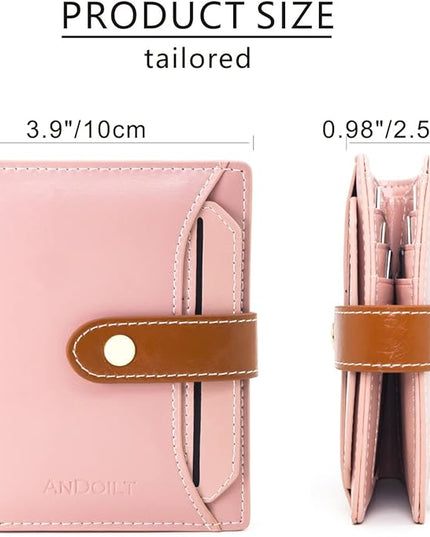ANDOILT Wallets for Women Genuine Leather Small Bifold Wallet RFID Blocking Card Case Purse with ID Window Coin Pocket | Small, RFID Blocking, Card Case, Purse, with ID Window, Coin Pocket