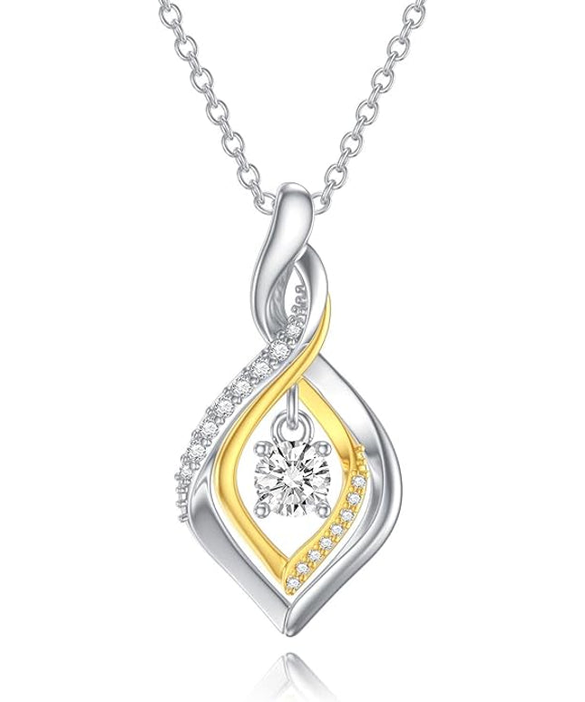 ZBA Natural Diamond Infinity Necklace for Women, 14K White Gold Plated Sterling Silver Diamond Eternal inifnity Pendant Necklaces Jewelry, Birthday Christmas Gifts for Mom Her Wife(Color F-G/Clarity I1-I2)