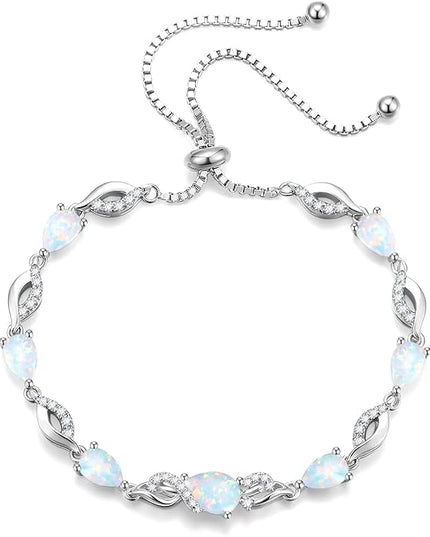 FANCIME Birthstone Teardrop Tennis Bracelet for Women, Sterling Silver 9x7mm main Gemstone Bolo Adjustable Chain Bracelet Fine Jewelry Birthday Gifts for Women Mom Wife Her