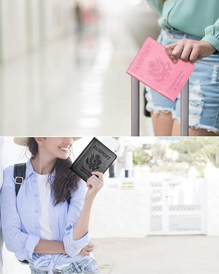 Eoehro Passport Holder for Travel Essentials-2Pack, Passport Wallet Cover Case for Travel Must Haves Accessories,Passport Book Holders for Women and Men