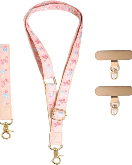 LEMEDE Phone Charm Lanyard, Gold Buckle Adjustable Crossbody and Wrist Strap with 2pcs 360-Degree Rotatable Phone Pad