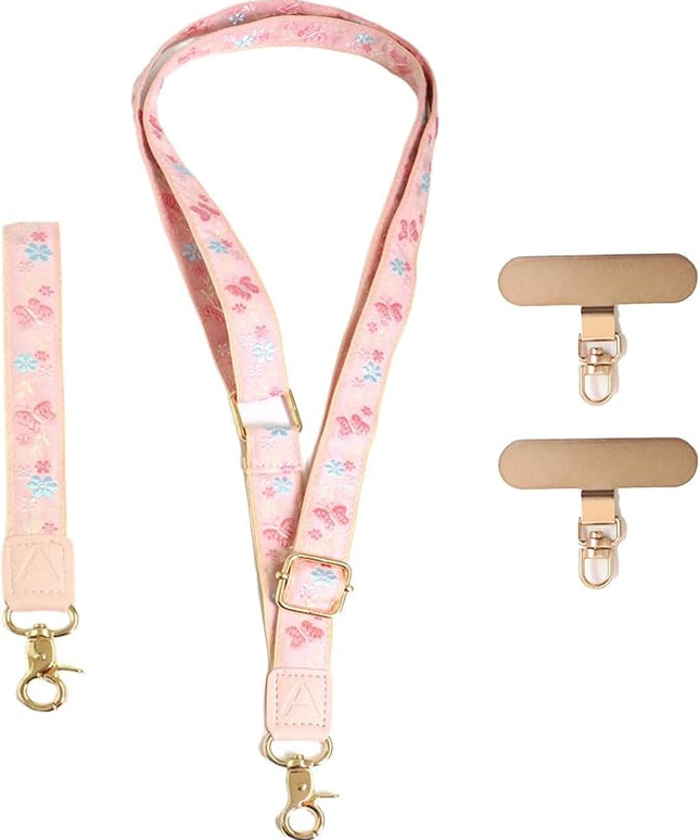 LEMEDE Phone Charm Lanyard, Gold Buckle Adjustable Crossbody and Wrist Strap with 2pcs 360-Degree Rotatable Phone Pad