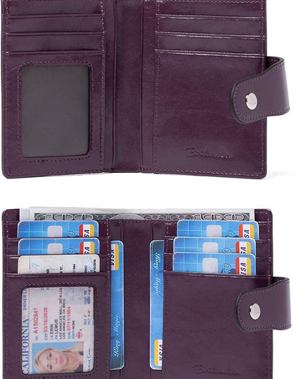 BOSTANTEN Women Leather Wallet RFID Blocking Small Bifold Zipper Pocket Wallet Card Case Purse with ID Window