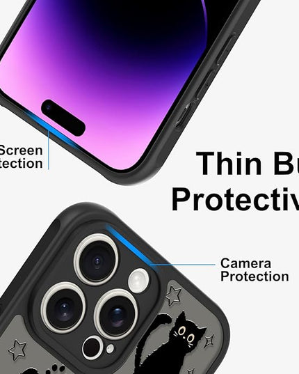 Cute Magnetic Case for iPhone 14 Pro Max Case [ Compatible with MagSafe ] with Black Cat Cats Pattern Design for Women Girls Boys, Soft Bumper Hard Back Kawaii Animal Protective Phone Cover