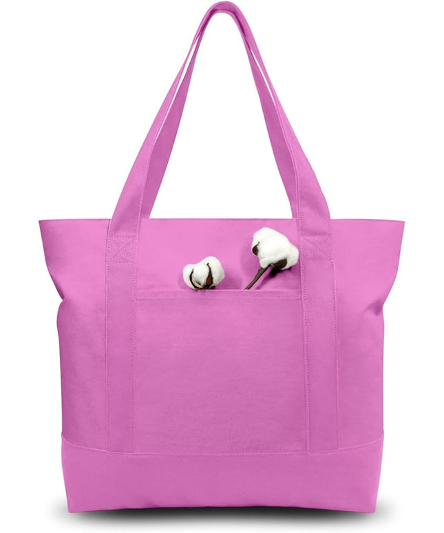 TOPDesign 1-Pack Canvas Tote Bag with an External Pocket, Reusable Grocery Shopping Bag, Top Zipper Closure, Daily Essentials (Light Purple)