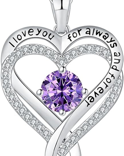 Jewelry for Women Wife Infinity Heart Birthstone I Love You Necklace S925 Anniversary Women Necklaces for Her Wife Birthday Gift Ideas, Birthday Present for Girlfriend Mom Daughter Sterling Silver