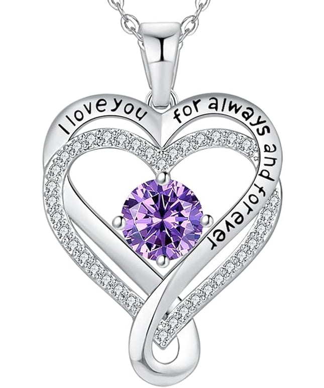 Jewelry for Women Wife Infinity Heart Birthstone I Love You Necklace S925 Anniversary Women Necklaces for Her Wife Birthday Gift Ideas, Birthday Present for Girlfriend Mom Daughter Sterling Silver