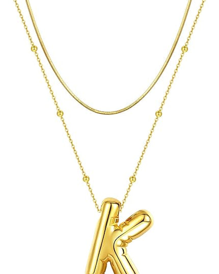 LUCA SMITH Initial Necklaces for Women, Dainty Balloon Bubble Letter, Name Letter Alphabet Pendant Layered Choker Chain Jewelry Gift