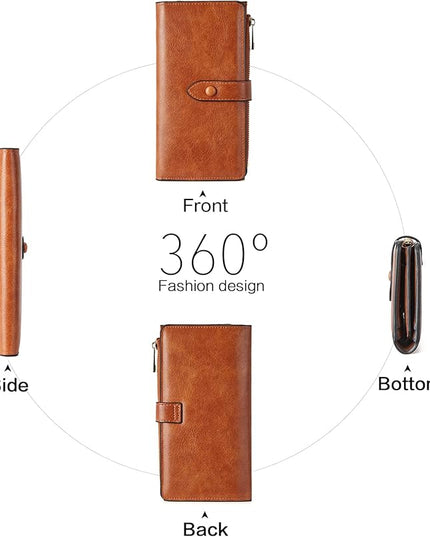 BOSTANTEN Leather Wallets RFID Blocking Large Capacity Trifold Card Holder Ladies Phone Clutch Brown