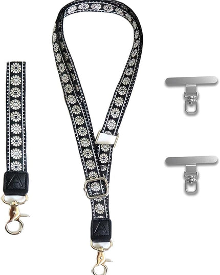 LEMEDE Wrist Keychain and Adjustable Phone Lanyard, Silver Hook Phone Crossbody Strap with 360° Rotating Phone Pads