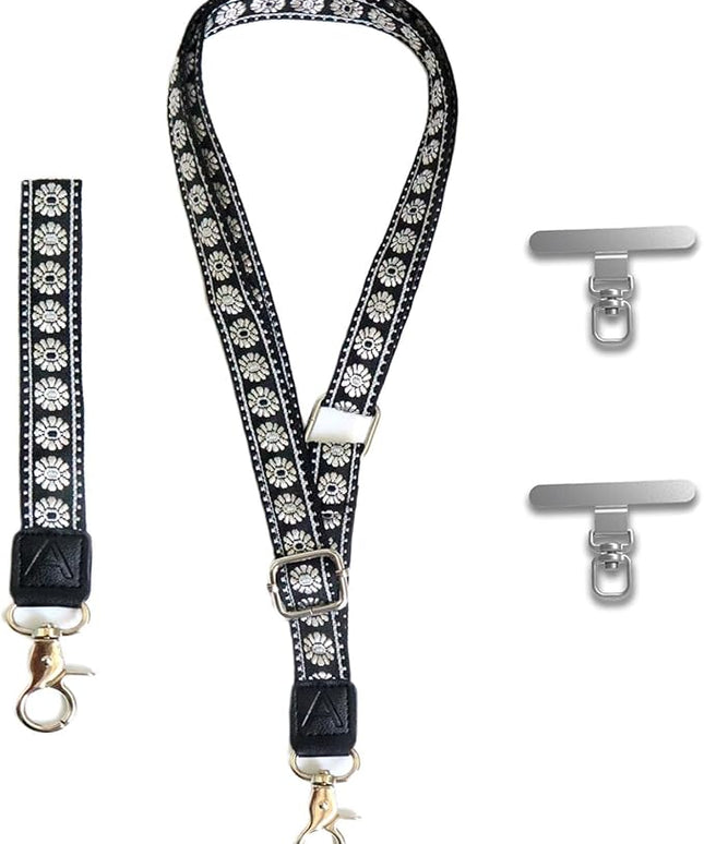 LEMEDE Wrist Keychain and Adjustable Phone Lanyard, Silver Hook Phone Crossbody Strap with 360° Rotating Phone Pads