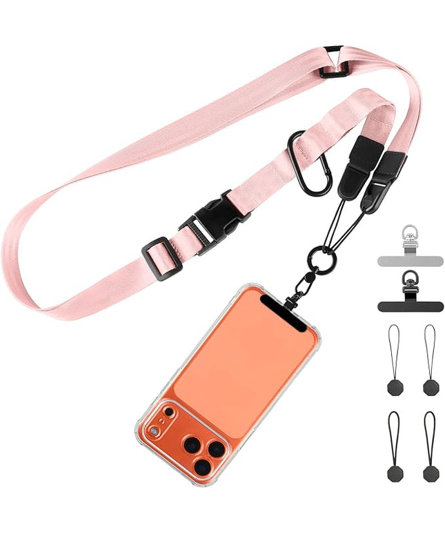 Adjustable Crossbody Phone Lanyard, Universal Phone Wrist Strap and Phone Neck Strap with Tether Tab, Phone Lanyard with Quick Release, Suitable for iPhone and Most Smartphones, Light Pink