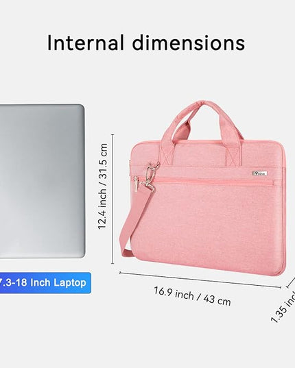 Voova Laptop Bag 17 17.3 Inch, 360° Protective Laptop Case Sleeve with Shoulder Strap Compatible with 17-18 Inch Lenovo Asus Acer Dell Hp, Waterproof Computer Bag Slim Briefcase for Women, Pink