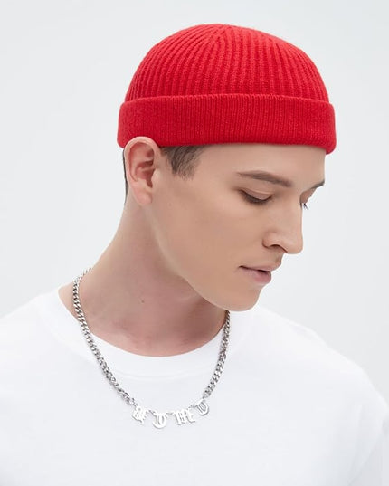 ROYBENS Thin Swag Wool Short Fisherman Beanie for Men Women, Knit Cuff Trawler Beanie Watch Hat, Soft Spring Fall Skull Cap