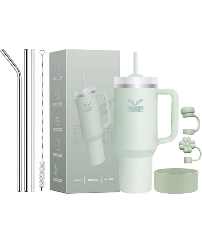 40 Oz Insulated Tumbler with Handle and Straw, Stainless Steel Coffee Travel Mug with Lid, Leak Proof Water Bottle with Accessories, Mist