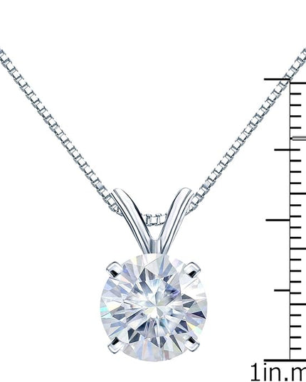 1/2 to 3 1/2 Carat Round Moissanite Solitaire Pendant Necklace in 14k Gold (H-I, cttw) 4-Prong 16 to 18 Inch Adjustable Chain Spring Ring by Diamond Wish