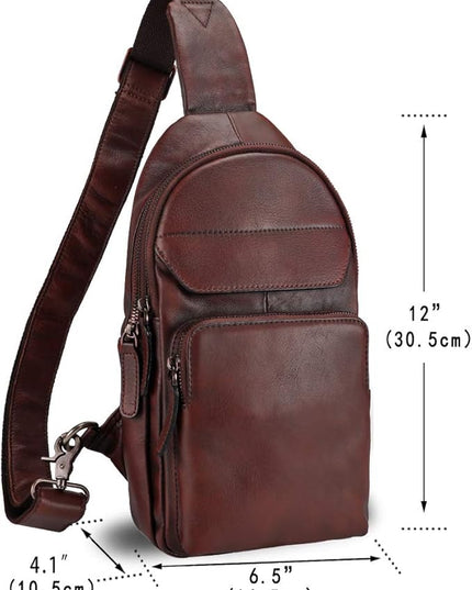 Genuine Leather Sling Bag for Man and Women Crossbody Purse Handmade Retro Shoulder Backpack Vintage Chest Bags