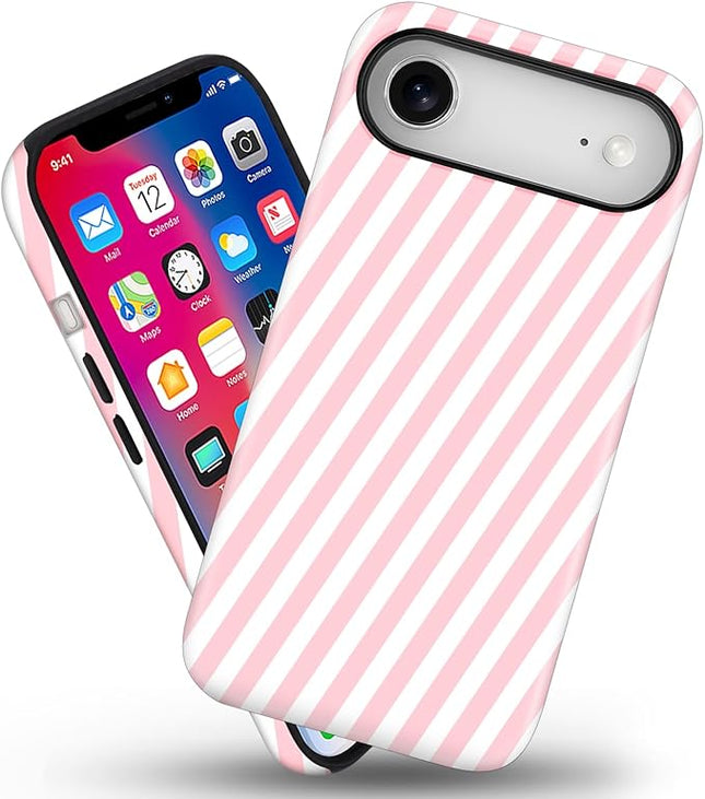 Magnetic for iPhone 17 Air Case Cute Diagonal Stripes Phone Case, Shockproof Slim TPU and Hard PC Protective Phone Cover Compatible with MagSafe Designed for Women Girls,Pink