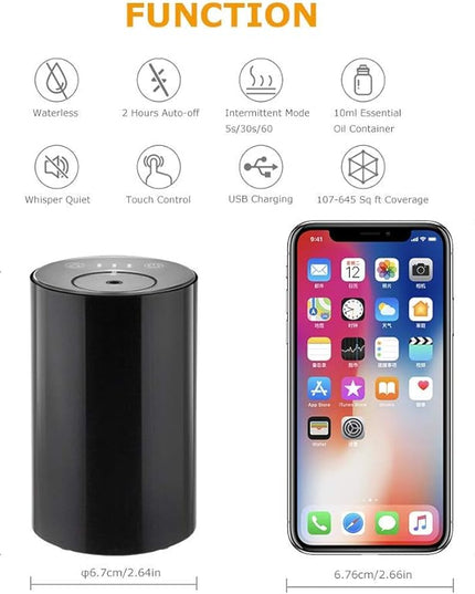 Waterless Essential Oil Diffuser, Premium Aluminum Alloy, Battery Operated Portable Nebulizer, 20mL Empty Bottle, 3 Mist Levels & 3 Countdown Timers for Home, Car, Office - White(E200W)