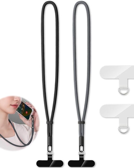 2 Pack Phone Lanyard,2×Phone Neck Strap,4×Tether Tabs,Universal Cell Phone Multifuctional Patch Polyester Lanyards,Cell Phone Lanyards for Women and Men(balck+grey)