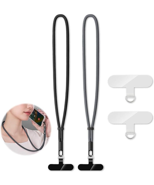 2 Pack Phone Lanyard,2×Phone Neck Strap,4×Tether Tabs,Universal Cell Phone Multifuctional Patch Polyester Lanyards,Cell Phone Lanyards for Women and Men(balck+grey)