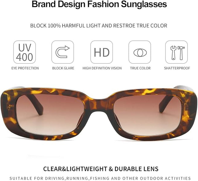 Dollger Rectangle Sunglasses for Women Men Trendy Retro Fashion Sunglasses UV 400 Protection Square Fram