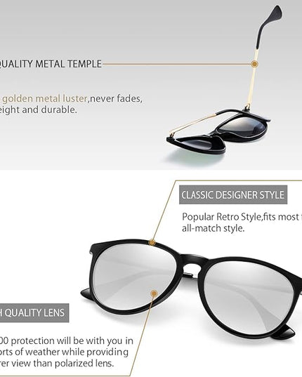 CHBP Sunglasses Womens Men Polarized UV Protection Trendy Vintage Retro Round Mirrored Lens Sunglasses For Women