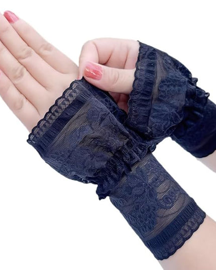 Women's Short Lace Gloves Fingerless for Driving Wedding Wrist Length Bridal Prom Gloves