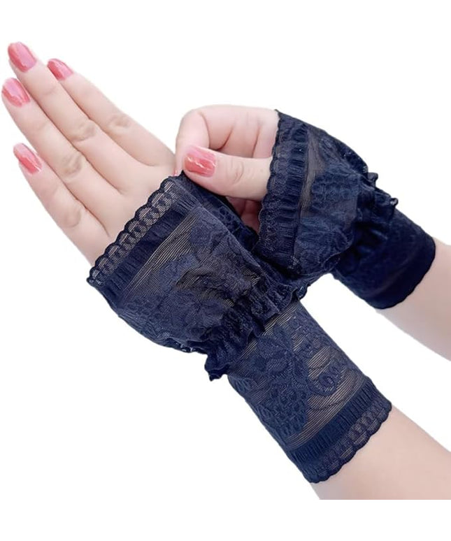Women's Short Lace Gloves Fingerless for Driving Wedding Wrist Length Bridal Prom Gloves