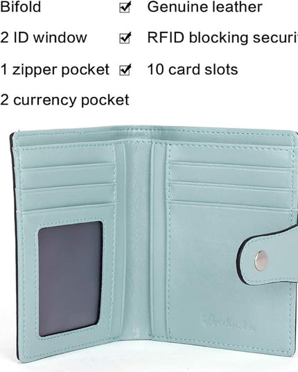 BOSTANTEN Women Leather Wallet RFID Blocking Small Bifold Zipper Pocket Wallet Card Case Purse with ID Window