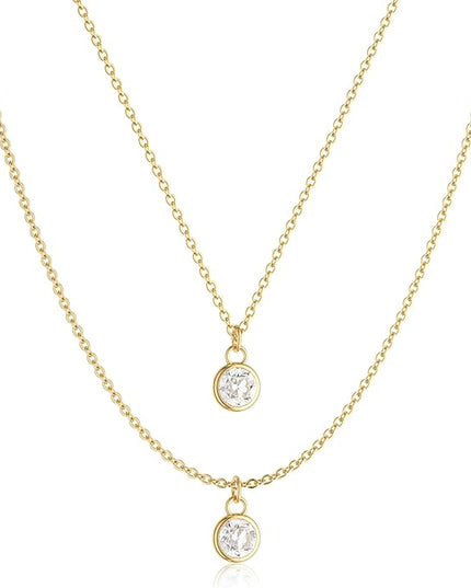Tewiky Dainty 14k Gold Plated/Silver Cubic Zirconia Necklaces for Women, Simple CZ Jewelry Necklaces Trendy Gifts