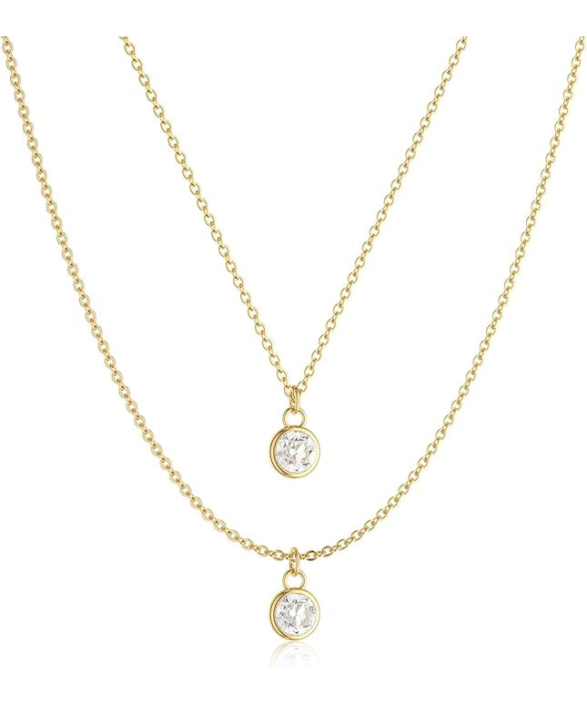 Tewiky Dainty 14k Gold Plated/Silver Cubic Zirconia Necklaces for Women, Simple CZ Jewelry Necklaces Trendy Gifts