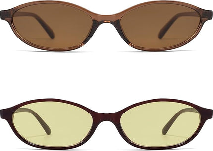 Retro Oval Cat Eye Sunglasses for Women Y2k Trendy Narrow Sunnies Designer Sun Glasses AR82253