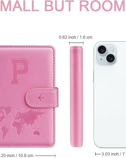Personalized P Passport Holder Cover Initial Letter Travel Wallet RFID Blocking Passport Cover Credit Card Holder Case Passport Book Holders for Women and Men, Pink-p