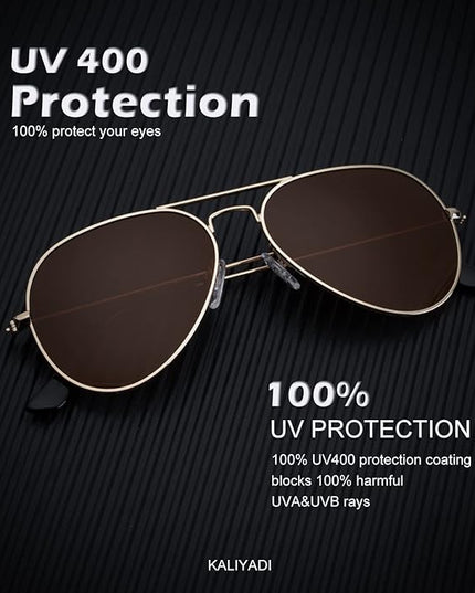 KALIYADI Classic Aviator Sunglasses for Men Women Driving Sun glasses Polarized Lens UV Blocking