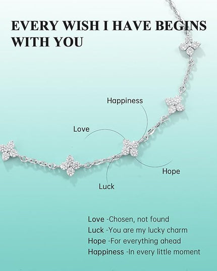 Moissanite Four Leaf Clover Charm Bracelet for Women,Symbol of Love & Luck,14K Gold/White Gold Plated D Color VVS1 Moissanite, 6.5+2Inch Adjustable Hypoallergenic Cable Chain,Ready to Dainty Lucky Jewelry Gift for Valentine’s Day Bracelet from Boyfrien...