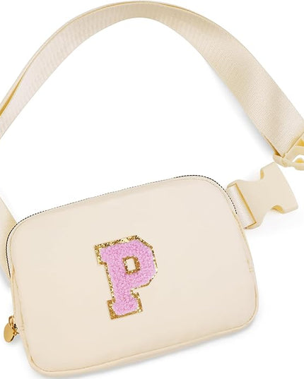 Uygafly Belt Bag Fanny Pack Crossbody Bags with Initials Letter Patch Cute Stuff Birthday Gifts for Teenager Girls Trendy Stuff for Teens | Khaki,P