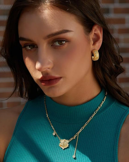 18K Gold Plated Chunky Hoop Earrings for Women Fashion Thick Gold Hoops Set Jewelry for Birthday Christmas Gifts