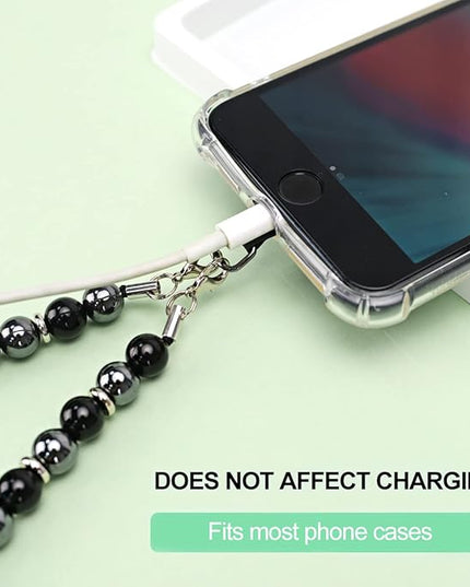 Marble Beaded Phone Wrist Strap, Cellphone Lanyard with Tether Tab, Hands-Free Wristlet Bracelet