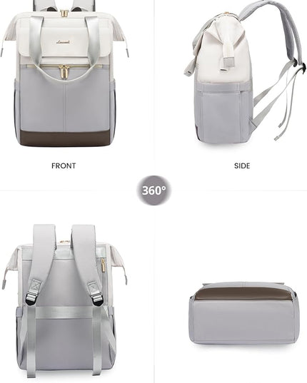 LOVEVOOK 17.3 Inch Laptop Backpack for Women, Large Capacity Travel Backpack with Organizer Bag, Waterproof Carry on Backpack Work Bag with USB Port, Teacher Nurse Backpack Purse,2PCS,Beige-Light Grey
