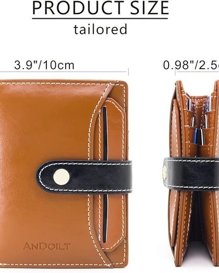 ANDOILT Wallets for Women Genuine Leather Small Bifold Wallet RFID Blocking Card Case Purse with ID Window Coin Pocket | Small, RFID Blocking, Card Case, Purse, with ID Window, Coin Pocket