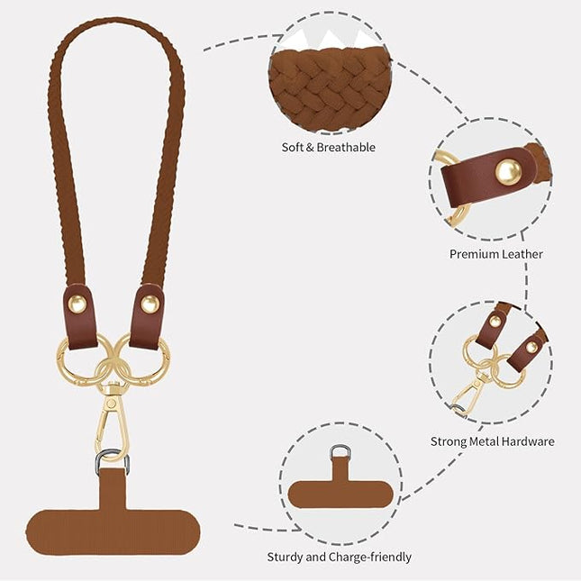 Stretchy Phone Lanyard Tether, 2 Pack Phone Leash Anti-theft Phone Strap for Anti-drop Outdoor Hiking Cycling Climbing Universal for Most Cell Phones, Dark Brown