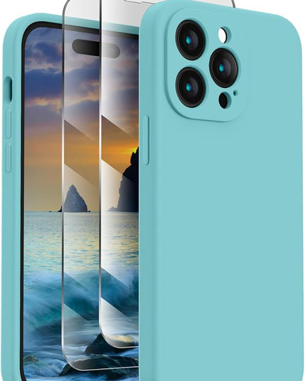 FireNova Designed for iPhone 14 Pro Case, Silicone Upgraded [Camera Protection] Phone Case with [2 Screen Protectors], Soft Anti-Scratch Microfiber Lining Inside, 6.1 inch, Sea Blue